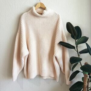 Free People Swim Too Deep Oversized Chunky Sweater XL Turtleneck Ivory Boho Chic